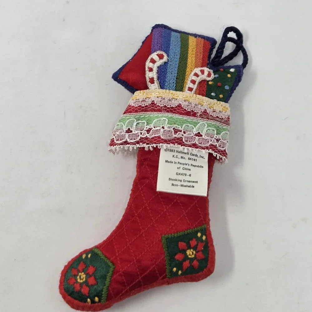 VINTAGE Hallmark‎ Keepsake Christmas Ornament Embroidered Stocking 1983